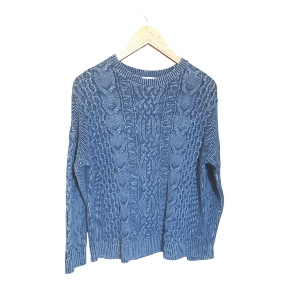 J. Jill Womens Blue Chambray Pullover Crewneck Sweater Size Medium